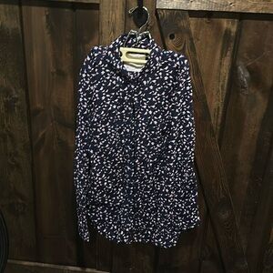 Navy Blue Sonoma Bird Print Button Down Shirt, Size Medium